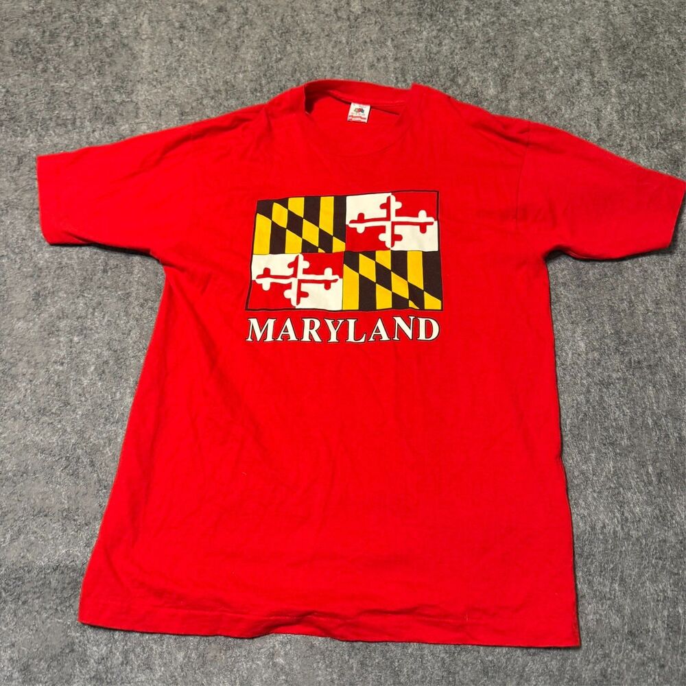 Vintage 90s Fruit Of The Loom Mens T-Shirt Size XL Red Maryland USA Made